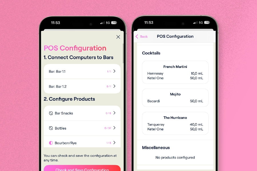 Voorbeeld van Pourify instellingen op een smartphone