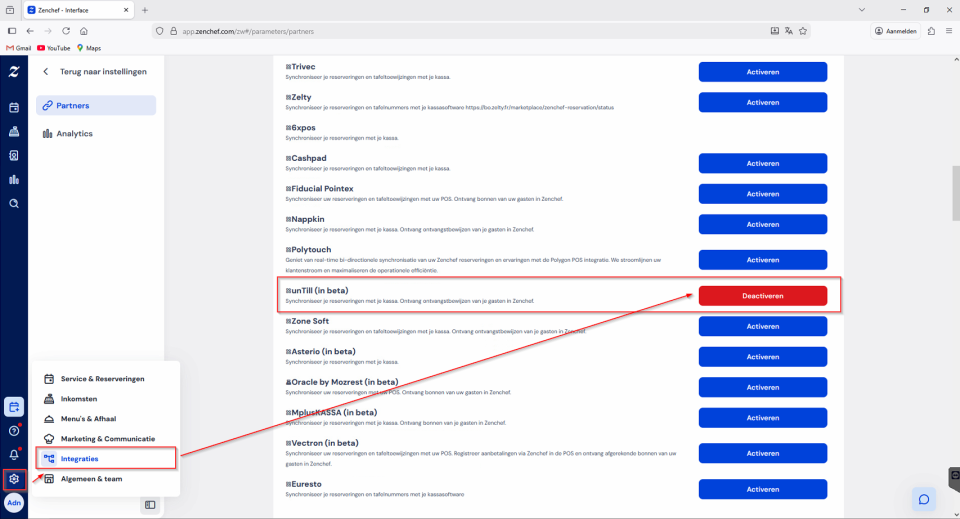 Activeer unTill in Zenchef